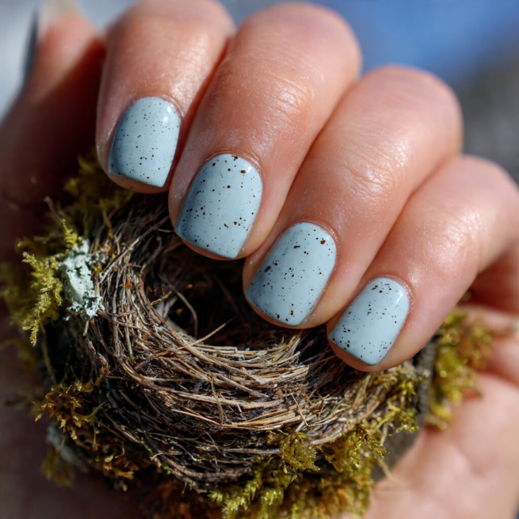 27 Best Easter Nail Ideas Short Square Designs for Spring 2026 3 Speckled Robin Egg Concept