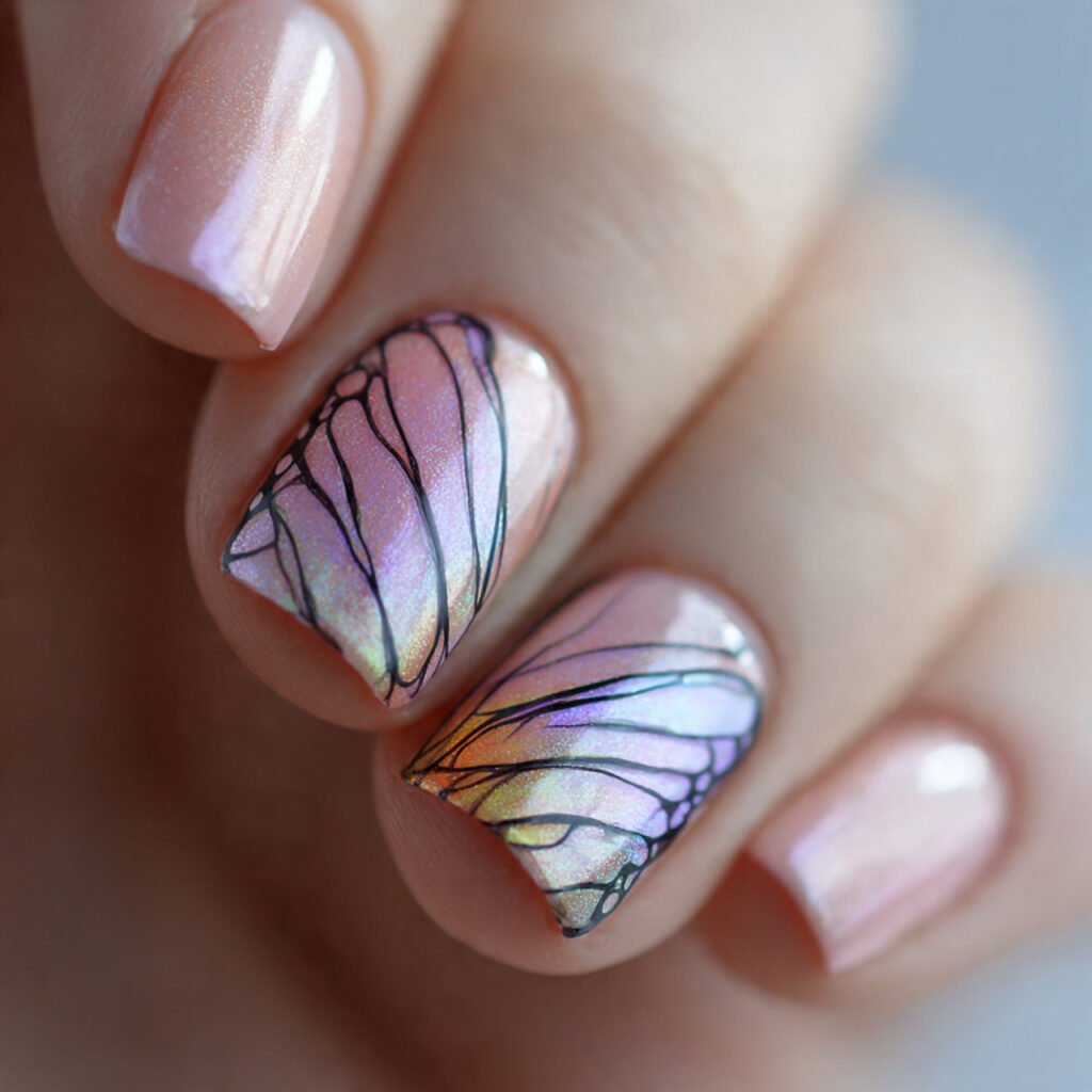 27 Best Easter Nail Ideas Short Square Designs for Spring 2026 18 Delicate Butterfly Wing Pattern