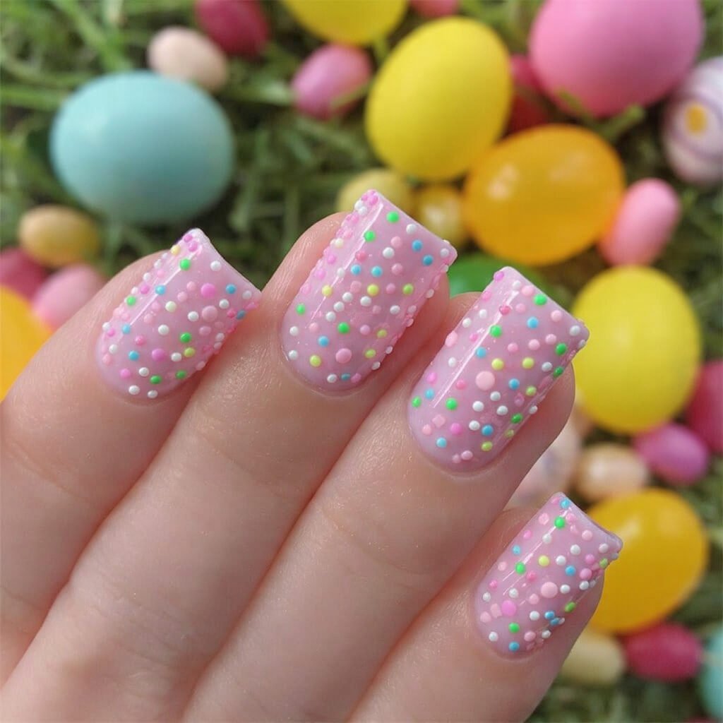 27 Best Easter Nail Ideas Short Square Designs for Spring 2026 19 Sugary Pink Sprinkles Look