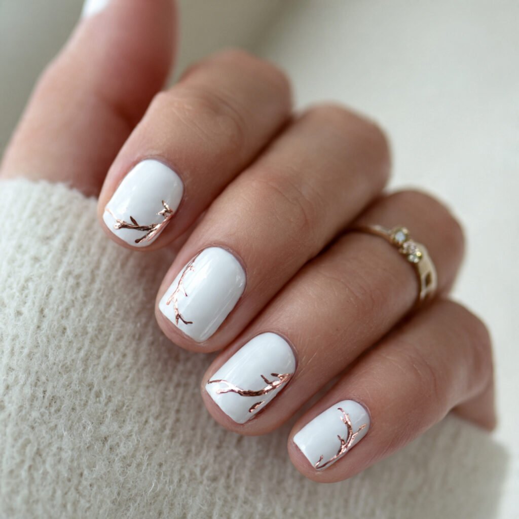 27 Best Easter Nail Ideas Short Square Designs for Spring 2026 26 Metallic Rose Gold Vine