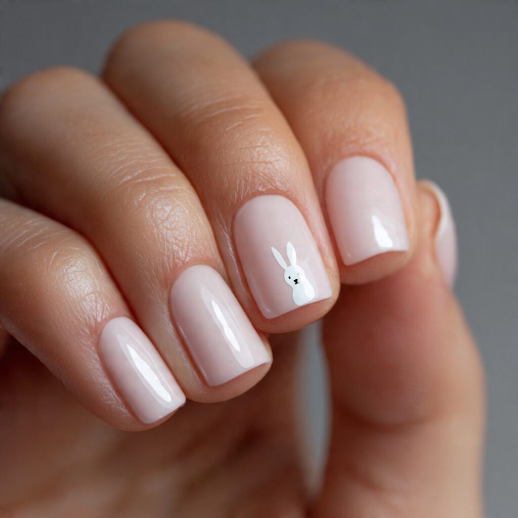 27 Best Easter Nail Ideas Short Square Designs for Spring 2026 8 Classic White Bunny Accent