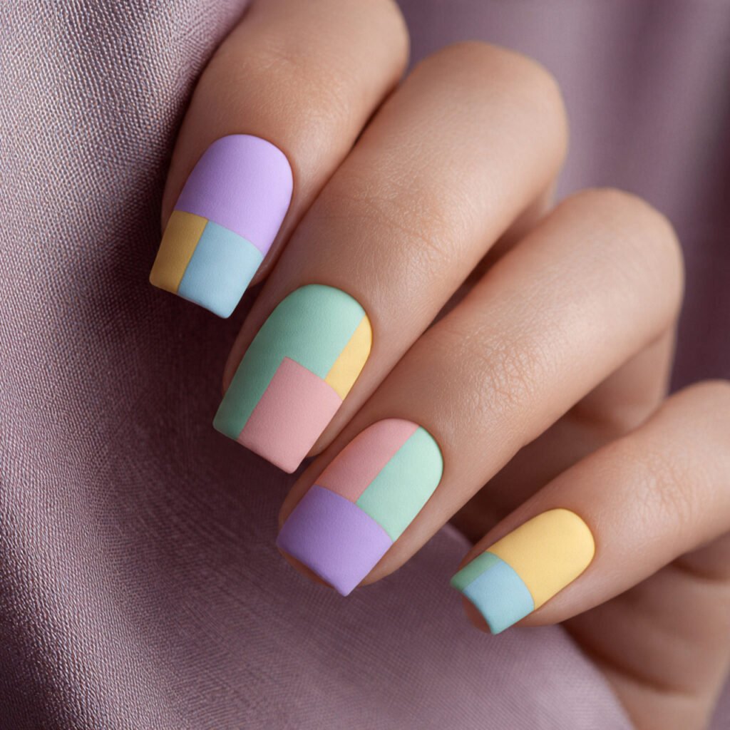 27 Best Easter Nail Ideas Short Square Designs for Spring 2026 12 Abstract Pastel Geometric Form