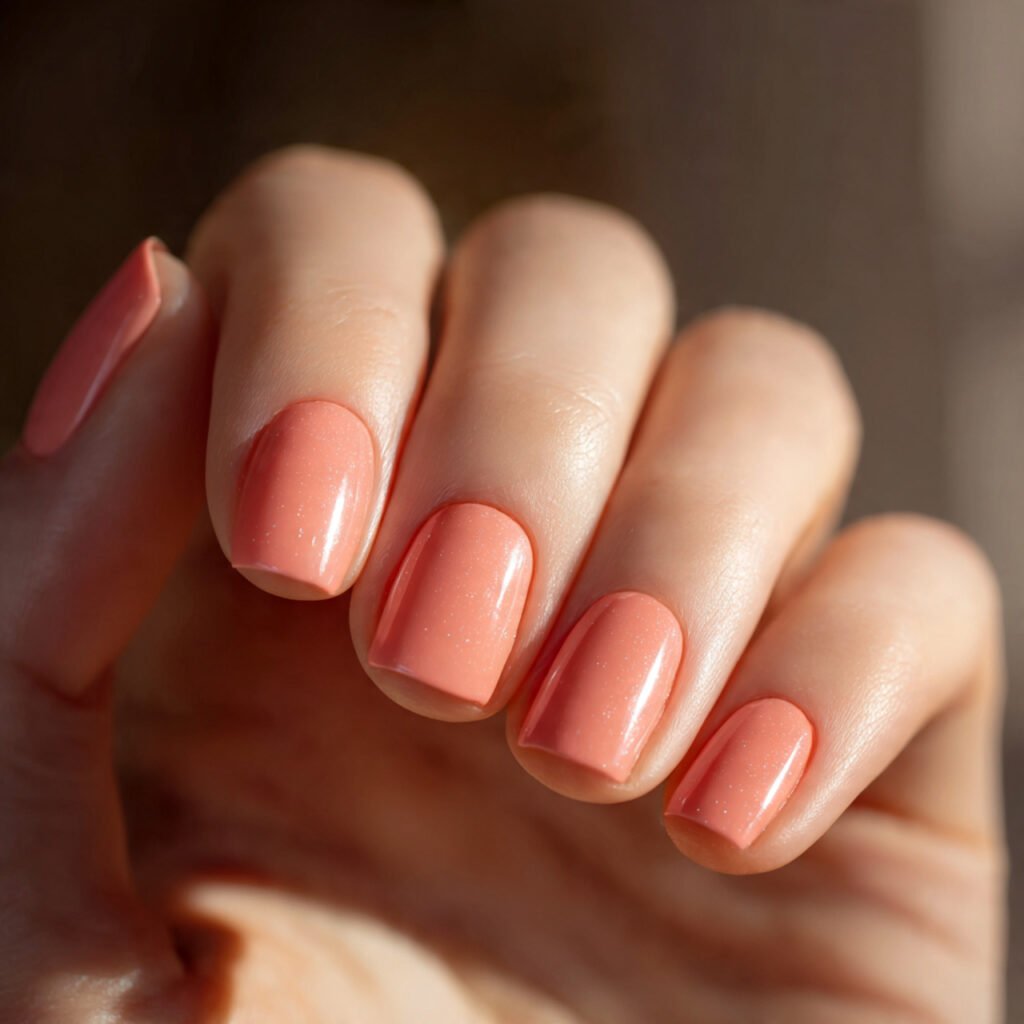 27 Best Easter Nail Ideas Short Square Designs for Spring 2026 14 Muted Coral Sunset Hue