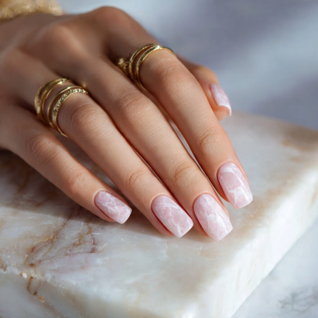 27 Best Easter Nail Ideas Short Square Designs for Spring 2026 7 Rose Quartz Marble Pattern