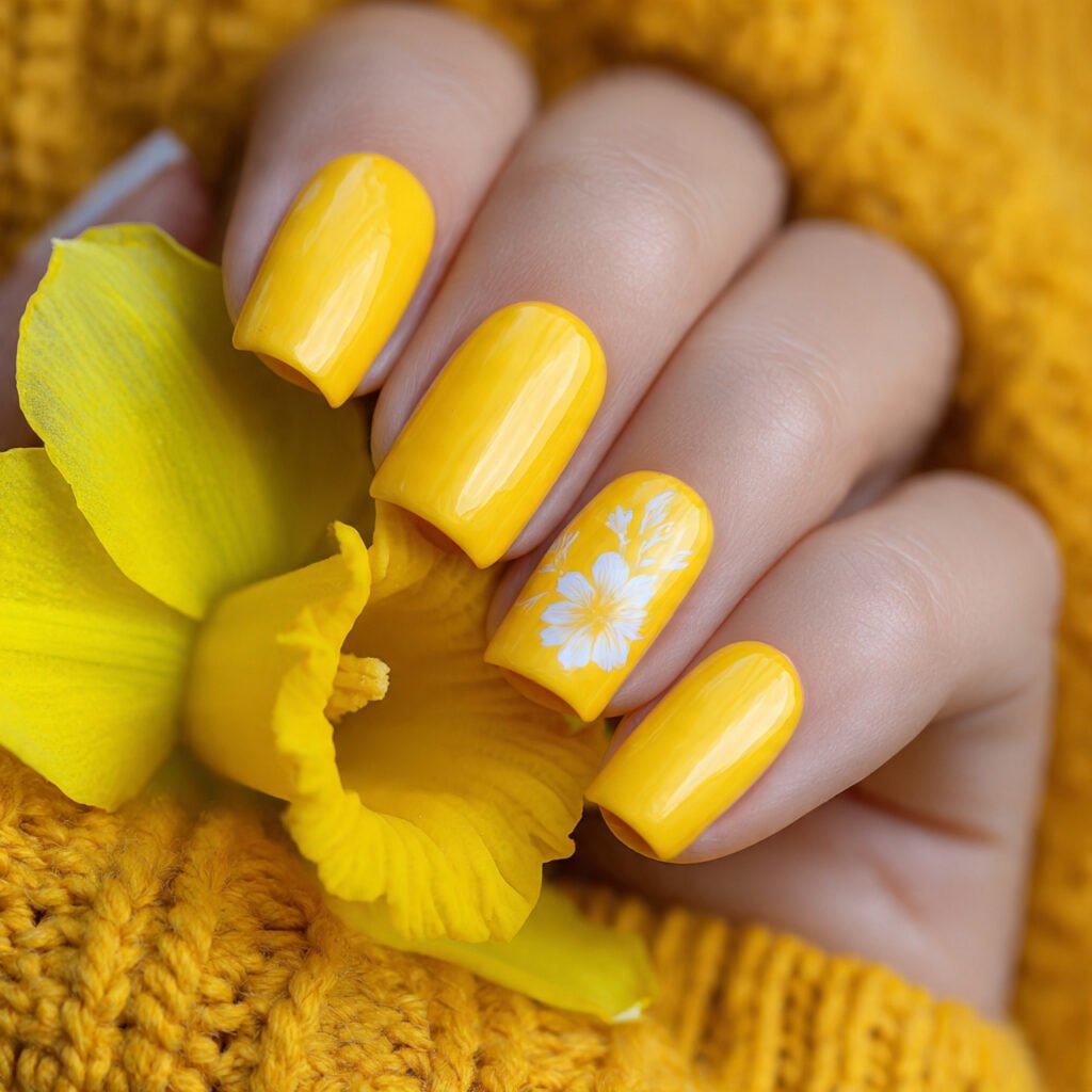 27 Best Easter Nail Ideas Short Square Designs for Spring 2026 22 Bright Daffodil Yellow Concept
