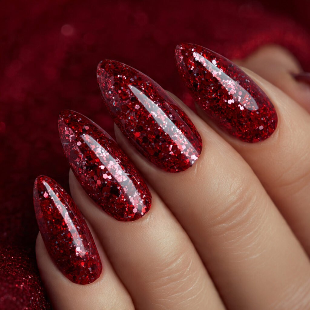 27 Holiday Nail Ideas That Will Make Your Festive Season Shine 2 Red Glitter Holiday Nail Ideas