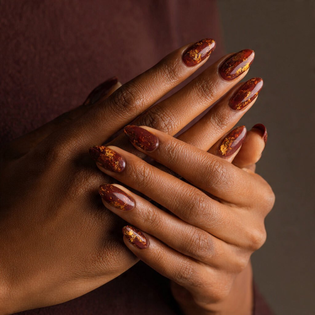 29 Fall Nail Ideas for Black Women From Burgundy to Gold Chrome 11 Rust and Gold Nail Ideas