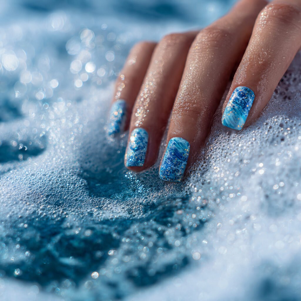 28 Top beach nail ideas: Stunning Designs for Summer 2026 2 Shimmering Ocean Wave Ideas