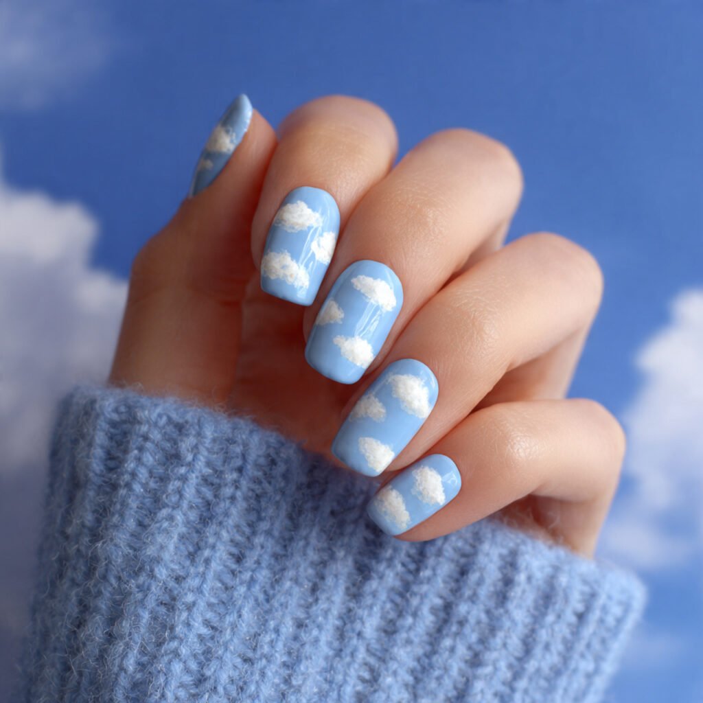 29 Best Easter Nail Ideas for a Fresh Spring Look 10 Sky blue clouds