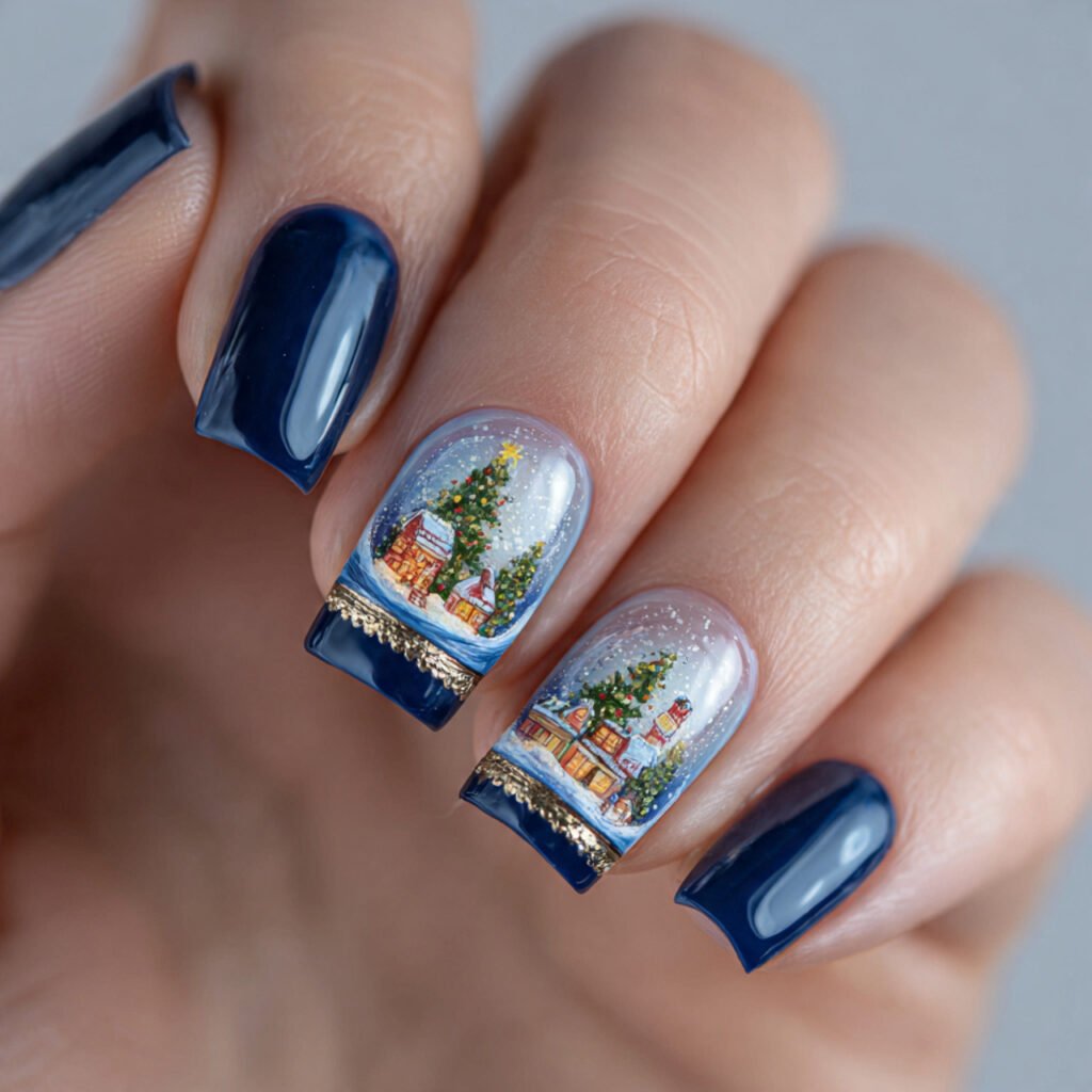 27 Holiday Nail Ideas That Will Make Your Festive Season Shine 16 snowglobe nail art ideas extreme close up macro of