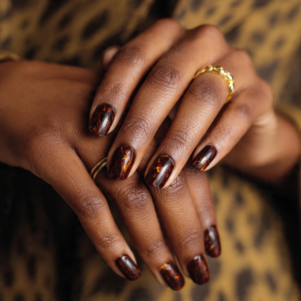 29 Fall Nail Ideas for Black Women From Burgundy to Gold Chrome 20 Tortoiseshell Fall Nail Ideas