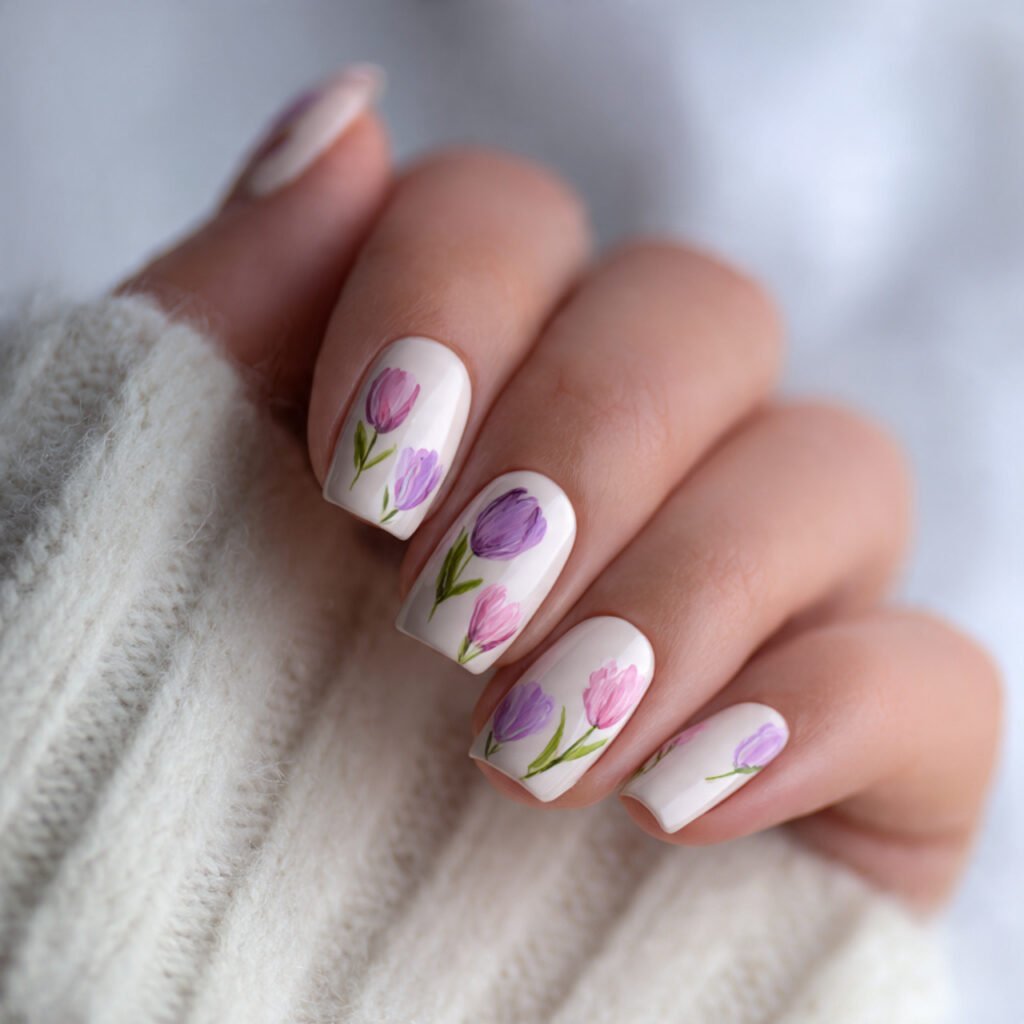 25 Spring Nails 2026 Ideas Flowers From Daisies to Dark Florals 7 Tulip Nail Ideas for Spring 2026