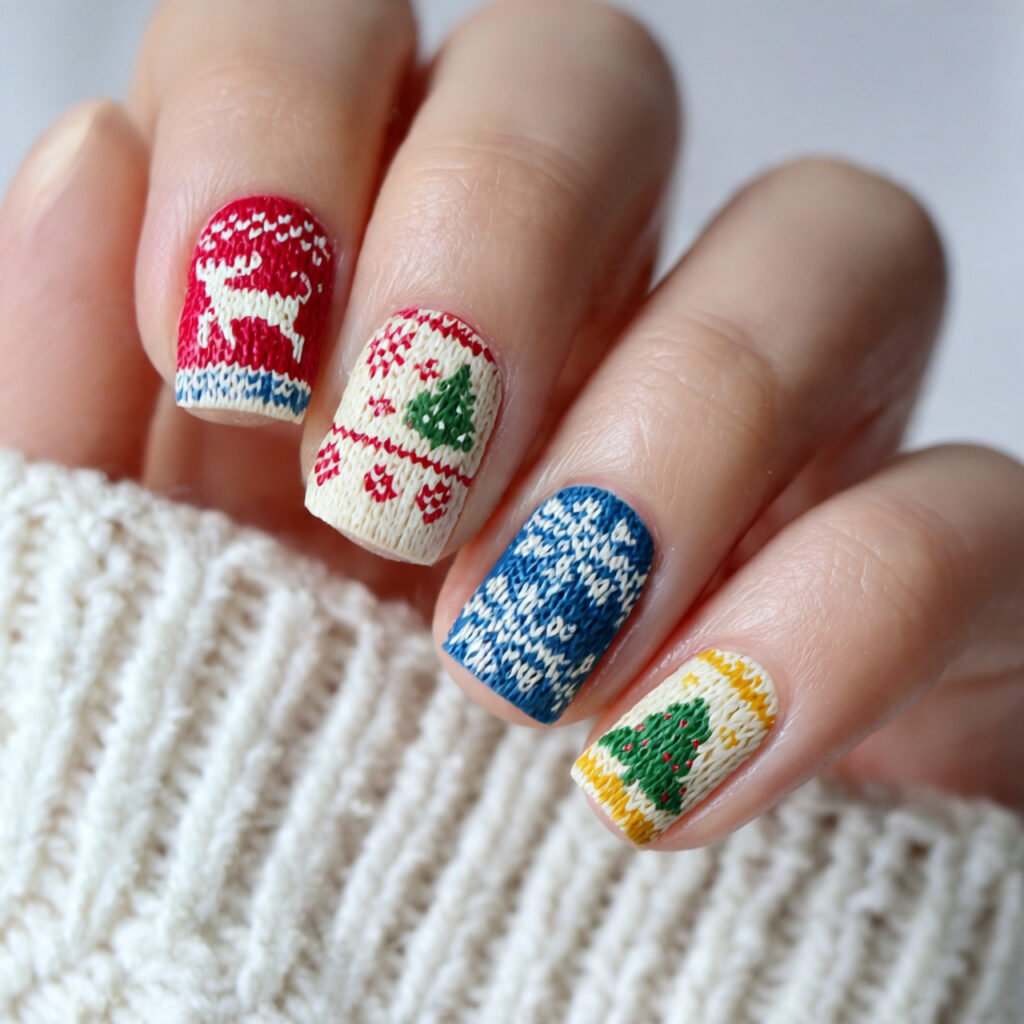 27 Holiday Nail Ideas That Will Make Your Festive Season Shine 13 Ugly Sweater Nail Art Ideas