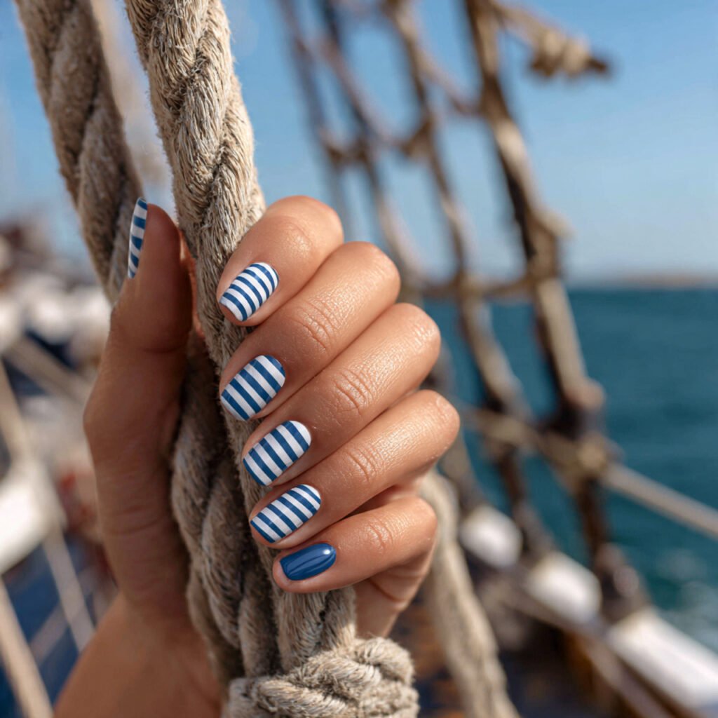 28 Top beach nail ideas: Stunning Designs for Summer 2026 19 Vintage Sailor Stripe Ideas