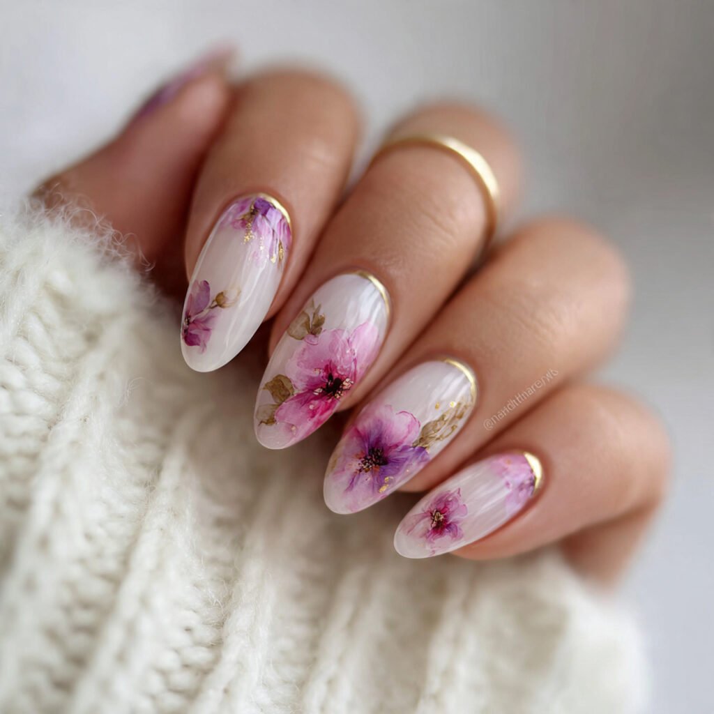 25 Spring Nails 2026 Ideas Flowers From Daisies to Dark Florals 13 Watercolor Flower Nail Ideas for Spring 2026