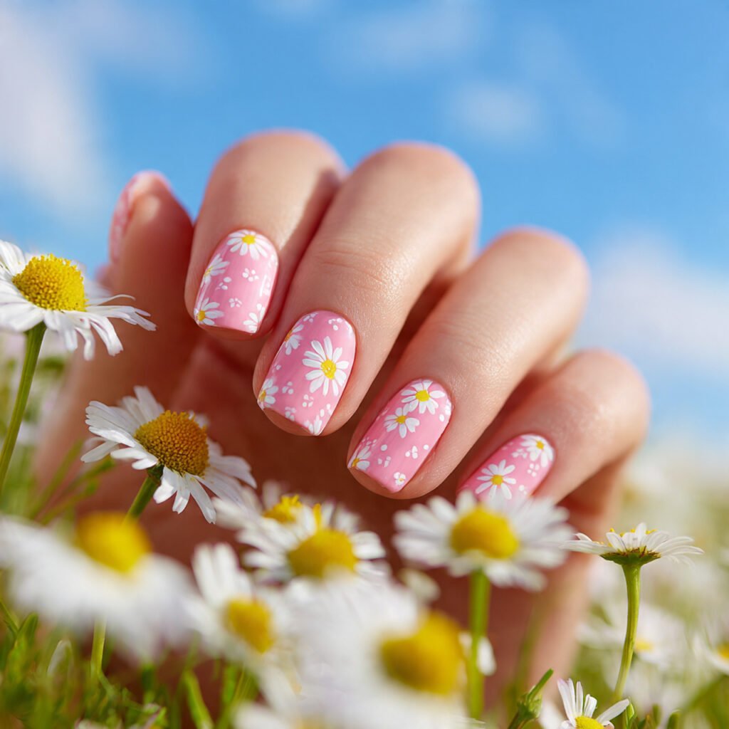 29 Best Easter Nail Ideas for a Fresh Spring Look 6 Classic white daisy design