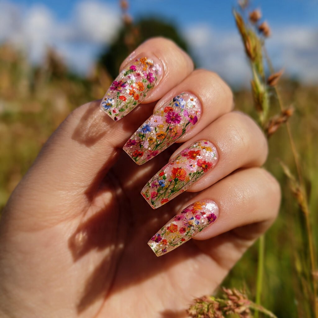 29 Best Easter Nail Ideas for a Fresh Spring Look 17 Wildflower meadow art