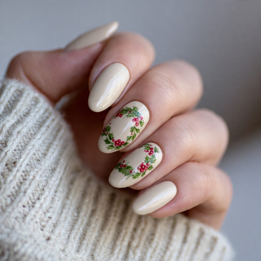 27 Holiday Nail Ideas That Will Make Your Festive Season Shine 21 Wreath Nail Art Ideas
