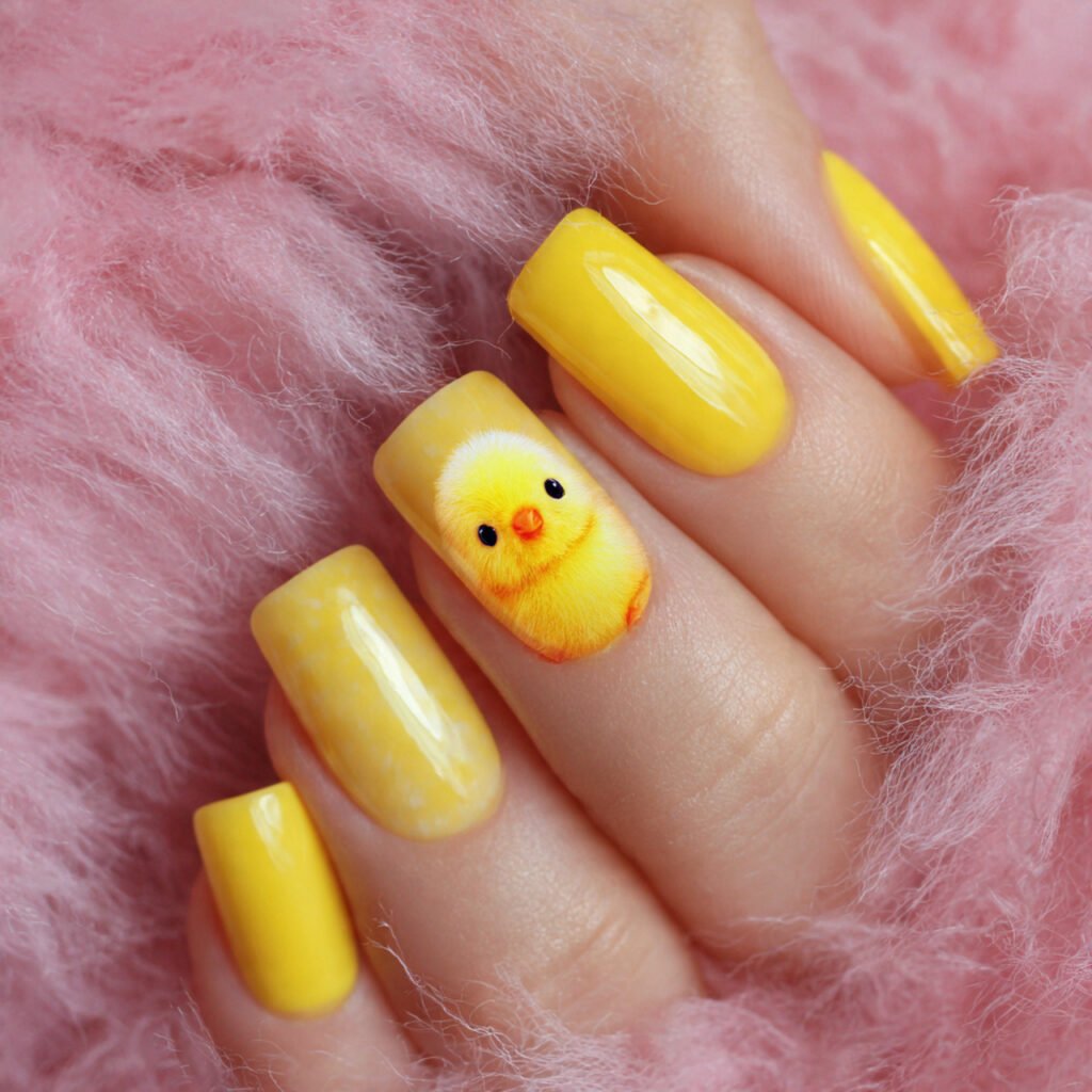 29 Best Easter Nail Ideas for a Fresh Spring Look 11 Yellow chick illustrations