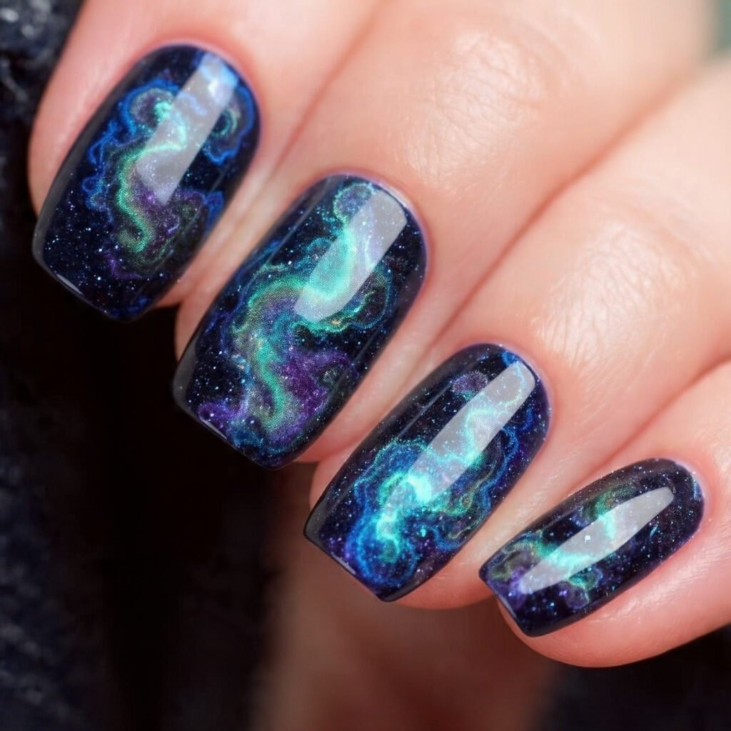 Discover 22 Creative Wow Nail Ideas for Your Next Look 2 Velvet Galaxy Shimmer