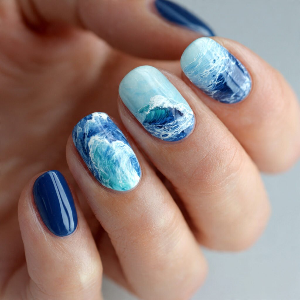 Ocean Wave Summer Nails Blue Ideas