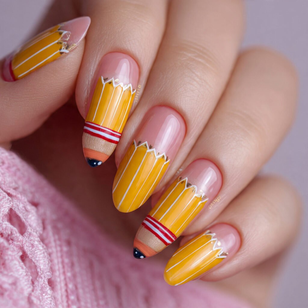 Simple Pencil Back to School Nails Ideas