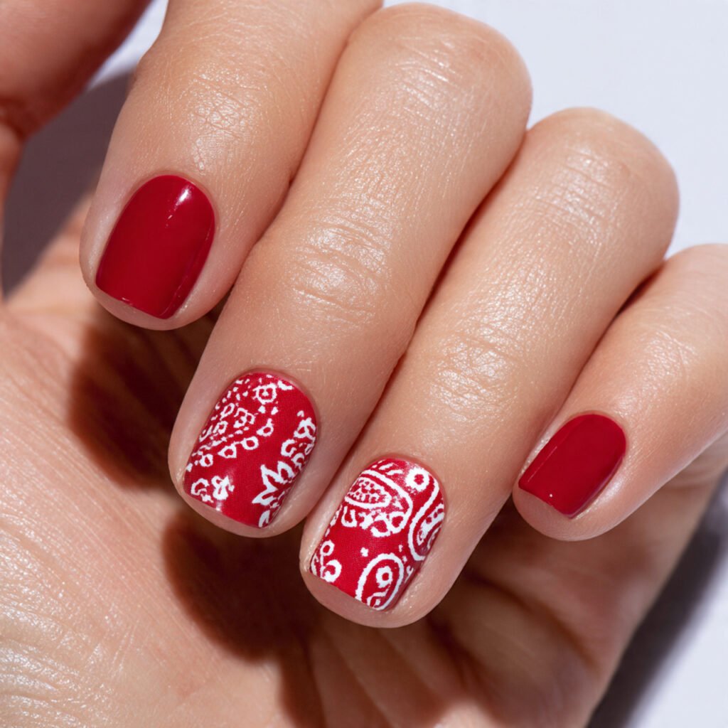 10 bandana print nail ideas a close up photograph