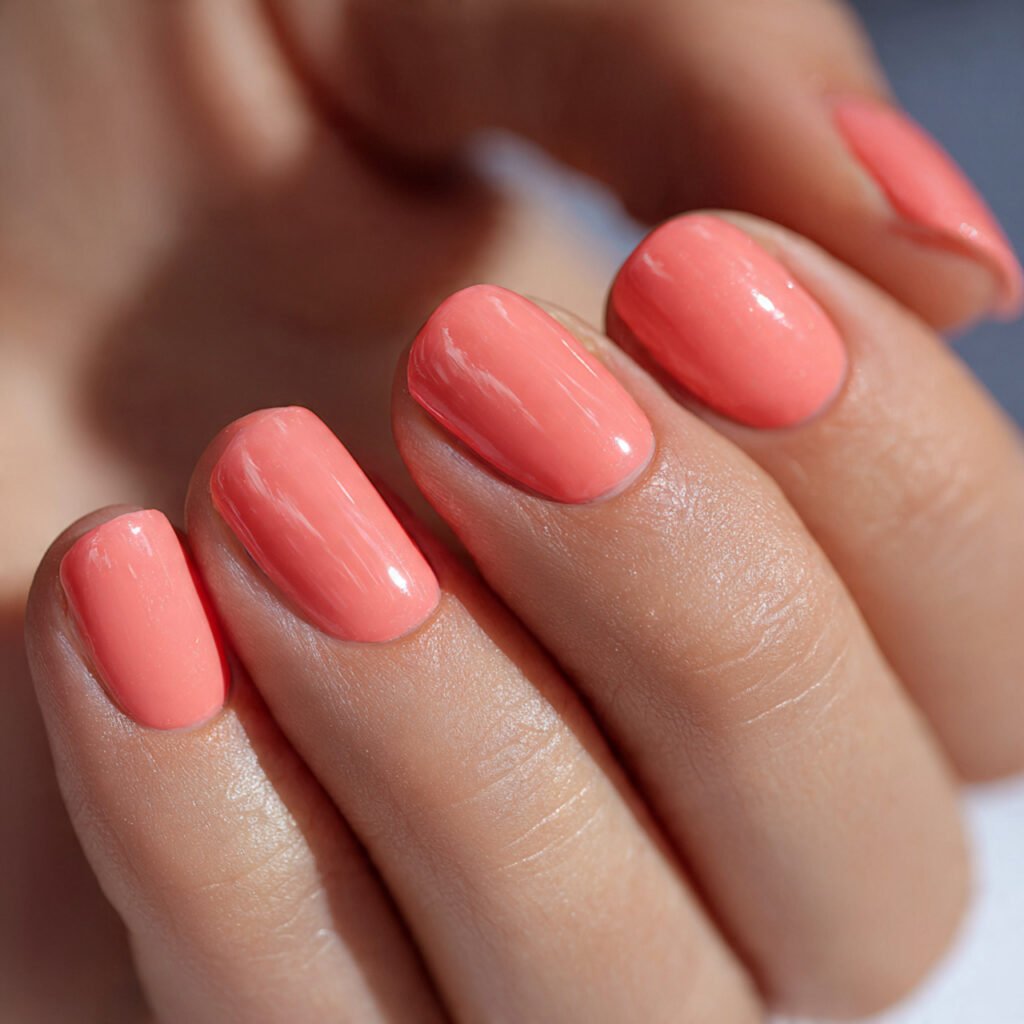 Peach Coral Short Nail Ideas
