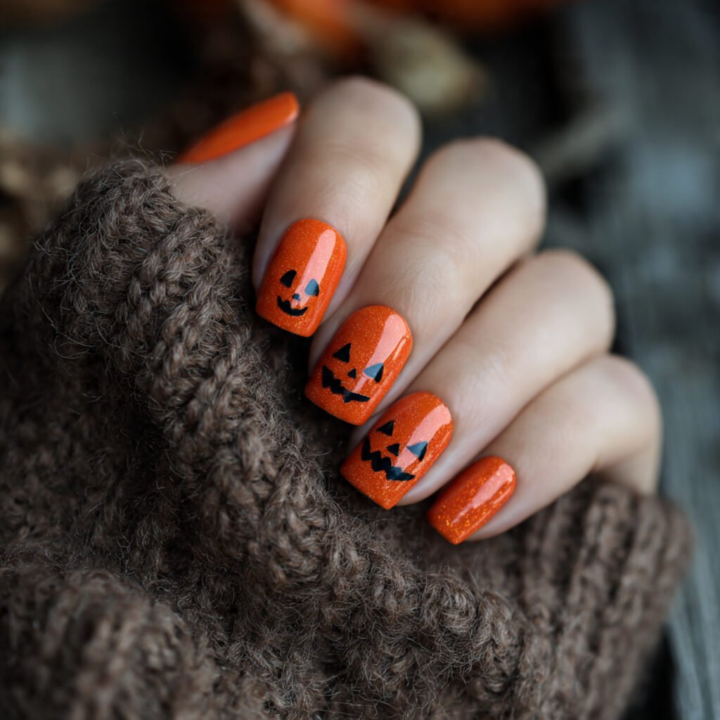 30 Best Halloween Nail Ideas for Every Vibe and Skill Level 11 Pumpkin Face Nail Designs