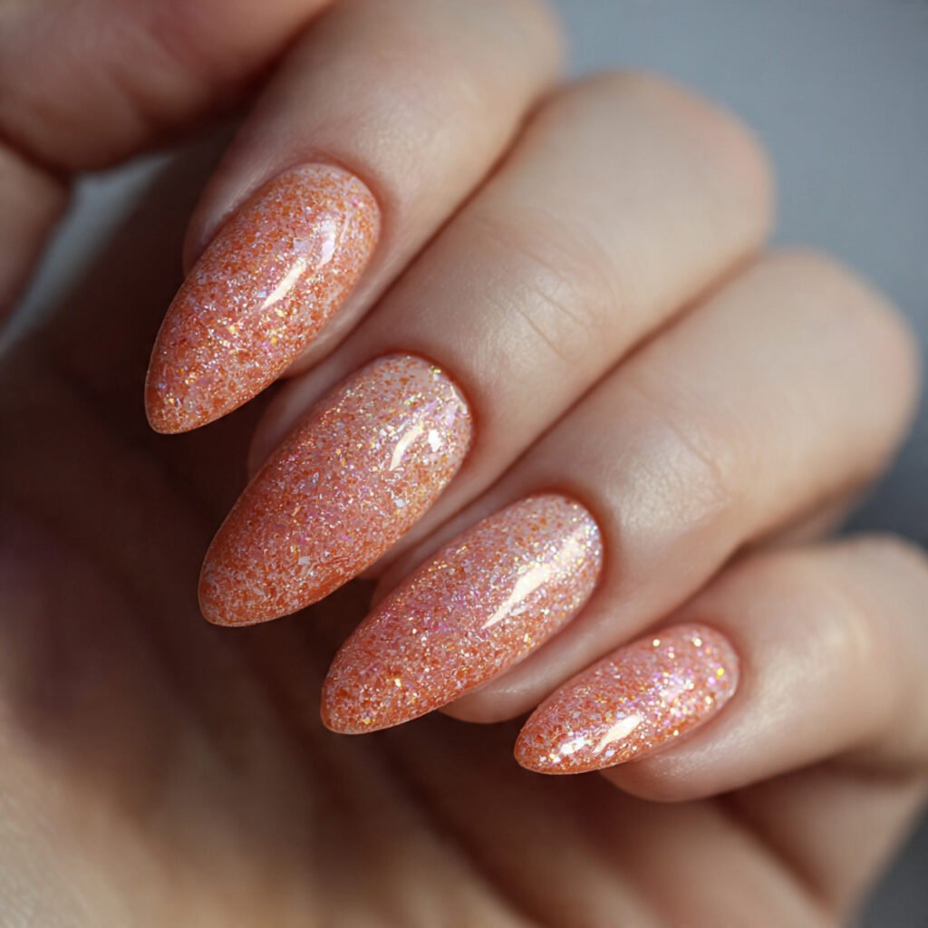 Peach Coral Glitter Nail Ideas