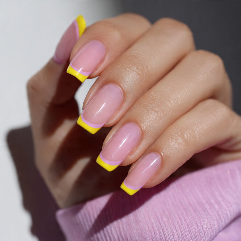 Pink and Yellow French Tip Nail Ideas
