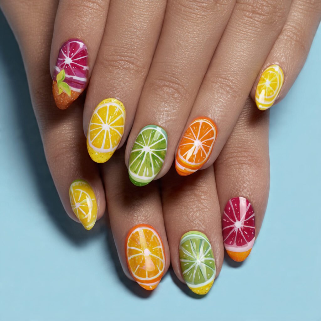 25 Gorgeous End of Summer Nail Ideas You Will Absolutely Love 12 Citrus Fruit Nail Ideas