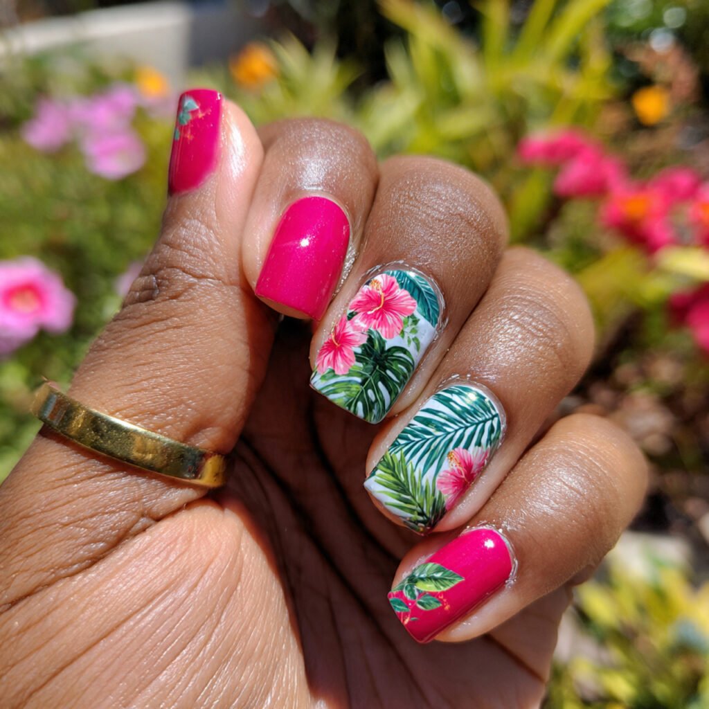 Hibiscus and Leaf Nail Ideas