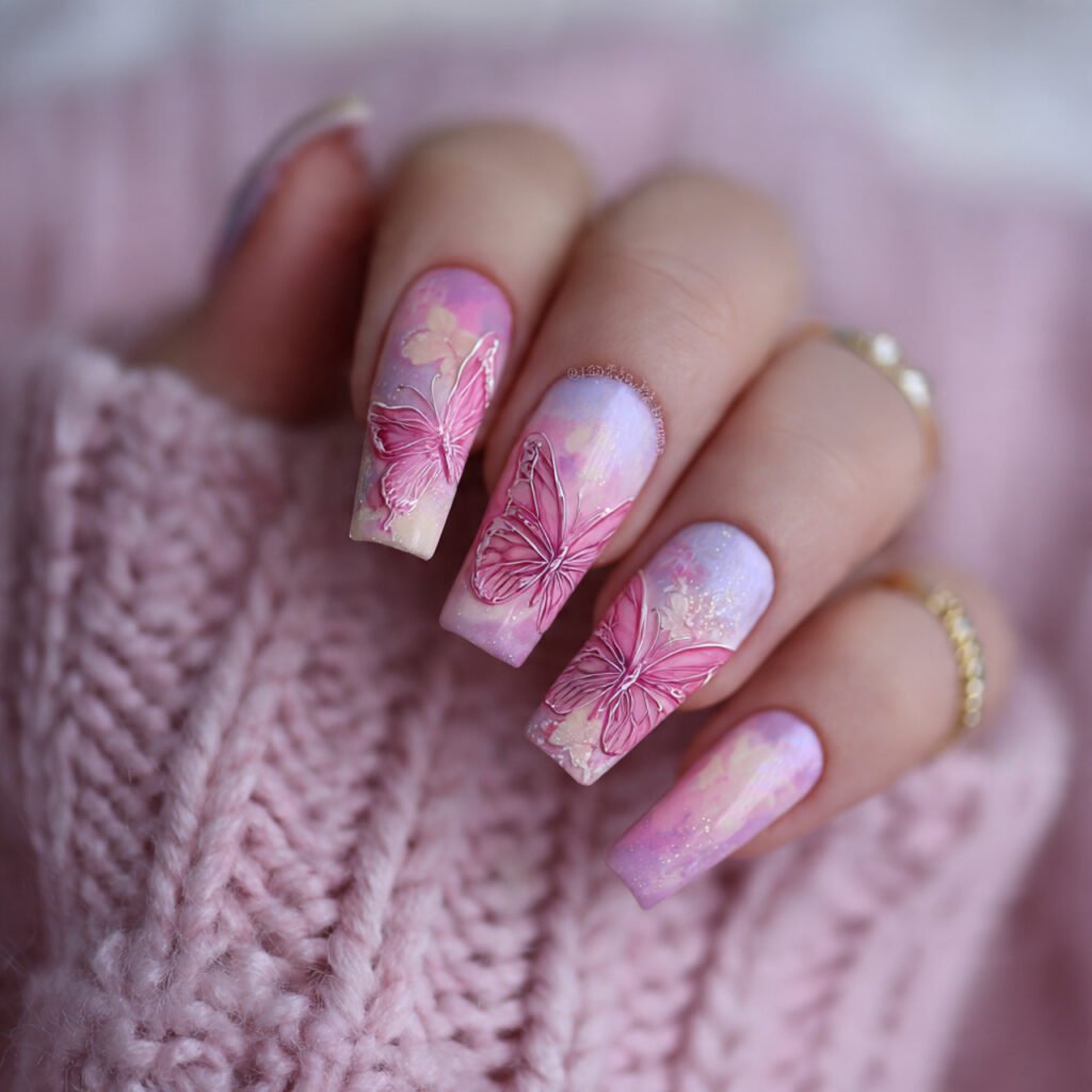Pink Butterfly Nail Designs