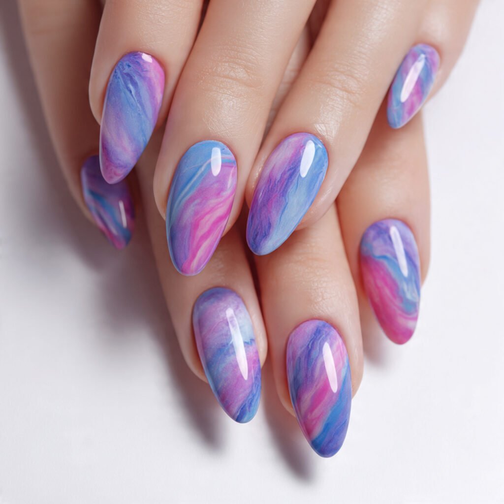 Tie-Dye Almond Nail Ideas