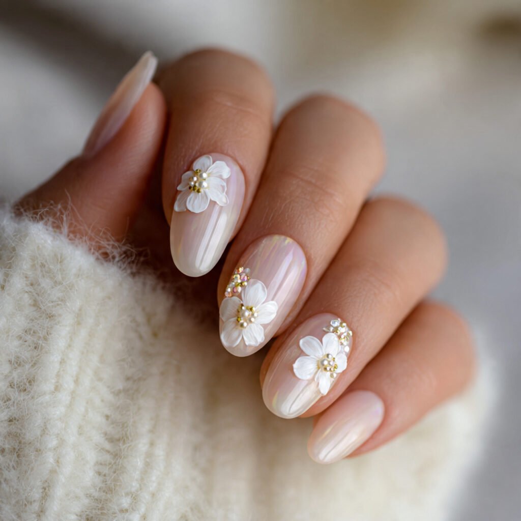 Hibiscus and Pearl Nail Ideas