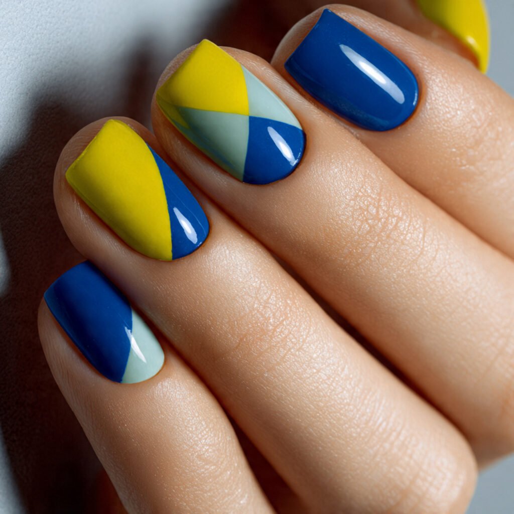 Lemon Yellow Geometric Blue Nail Ideas