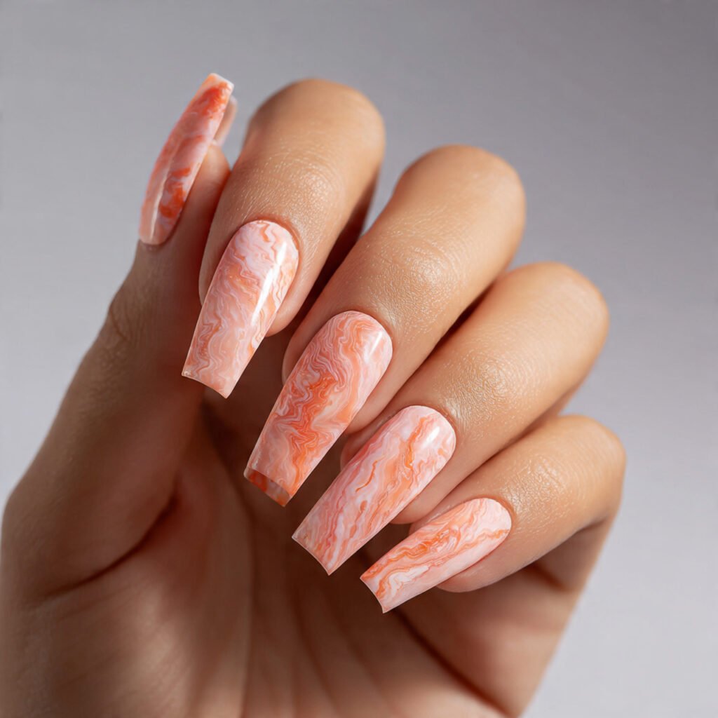 Peach Coral Marble Nail Ideas