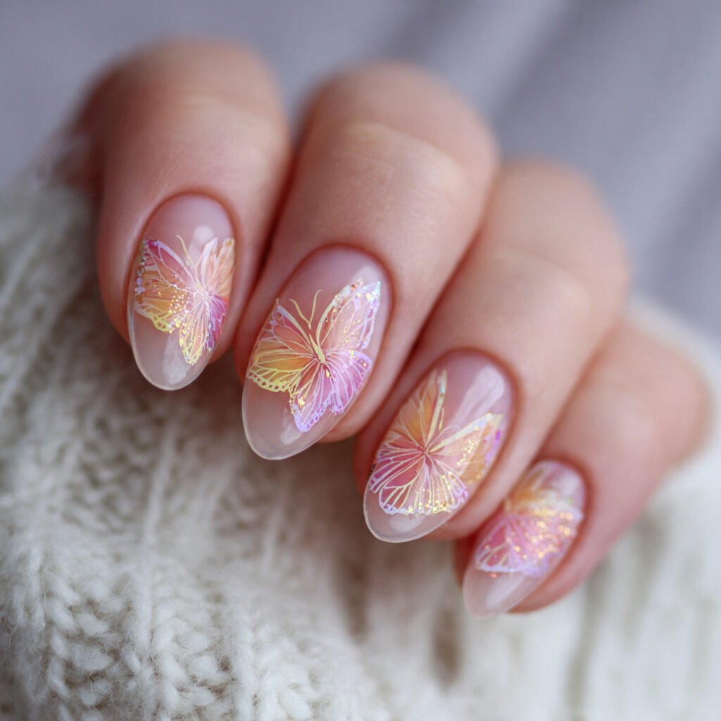 Pink and Yellow Butterfly Nail Ideas