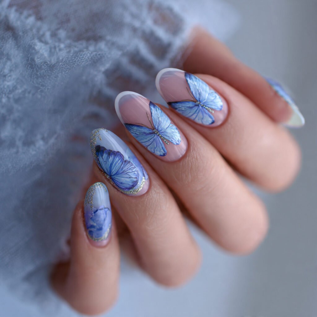 Light Blue Butterfly Nail Ideas