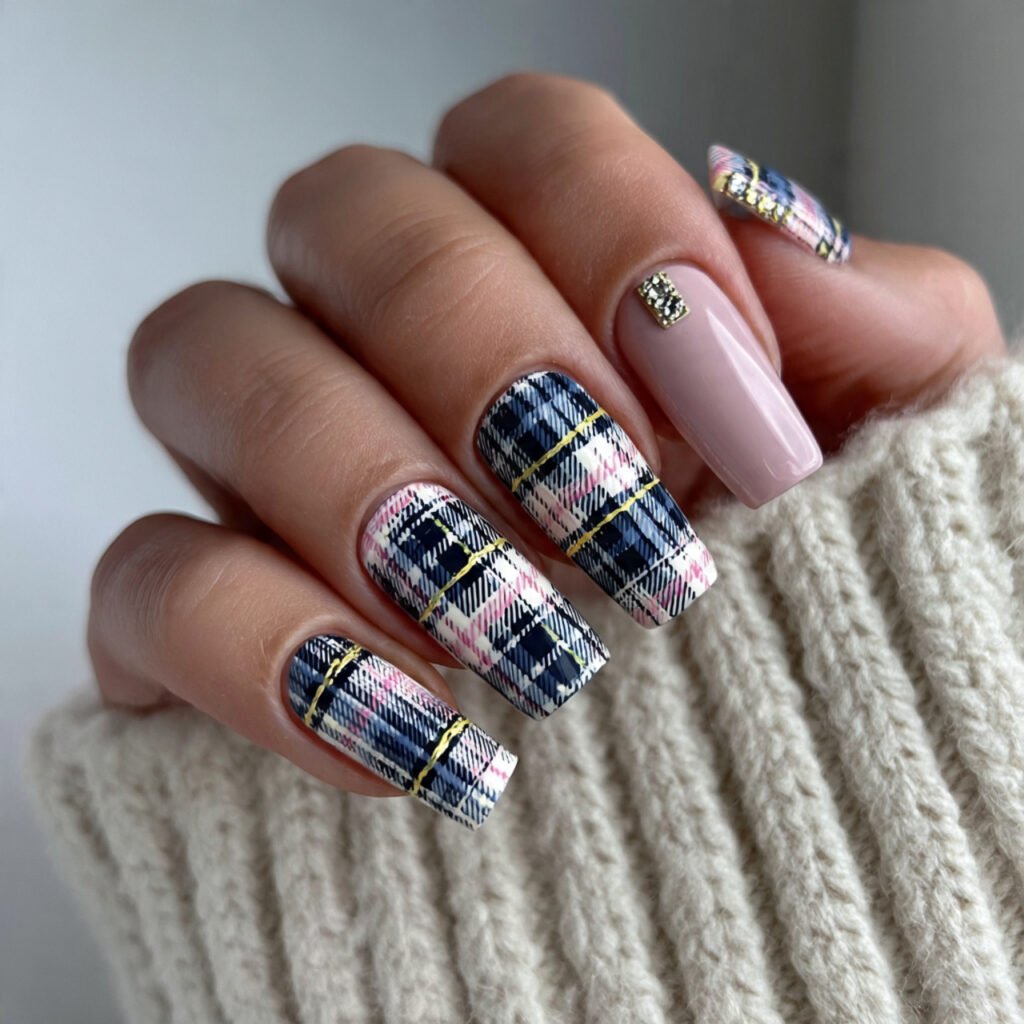 Preppy Plaid Pattern Nails Ideas