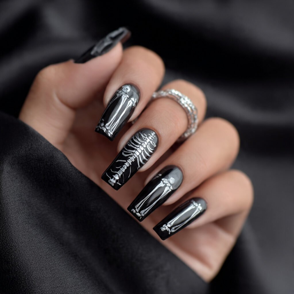 30 Best Halloween Nail Ideas for Every Vibe and Skill Level 15 Skeleton Hand Nail Designs