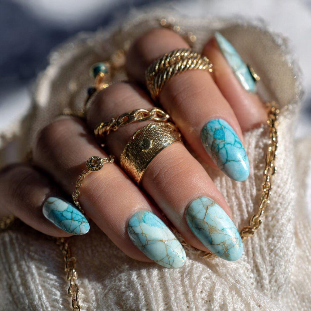 14 turquoise stone nail ideas a close up photograp