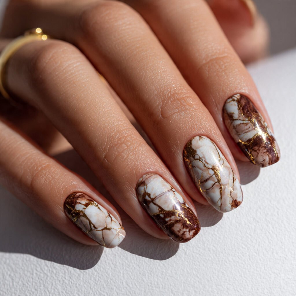25 Best Brown Nail Ideas That Are Totally Trending Right Now 14 Brown Marble Nail Ideas