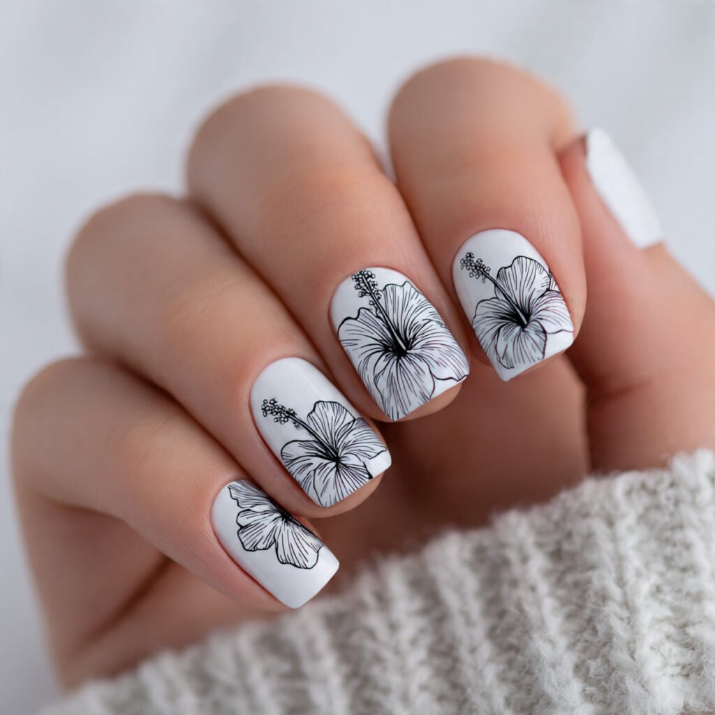 Hibiscus Outline Nail Ideas
