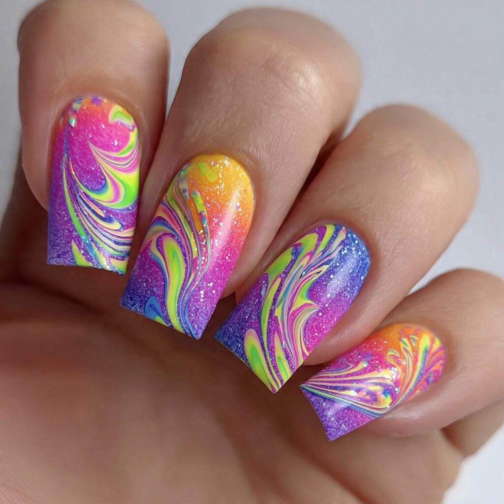 Lisa Frank Style Swirl Nails Ideas 