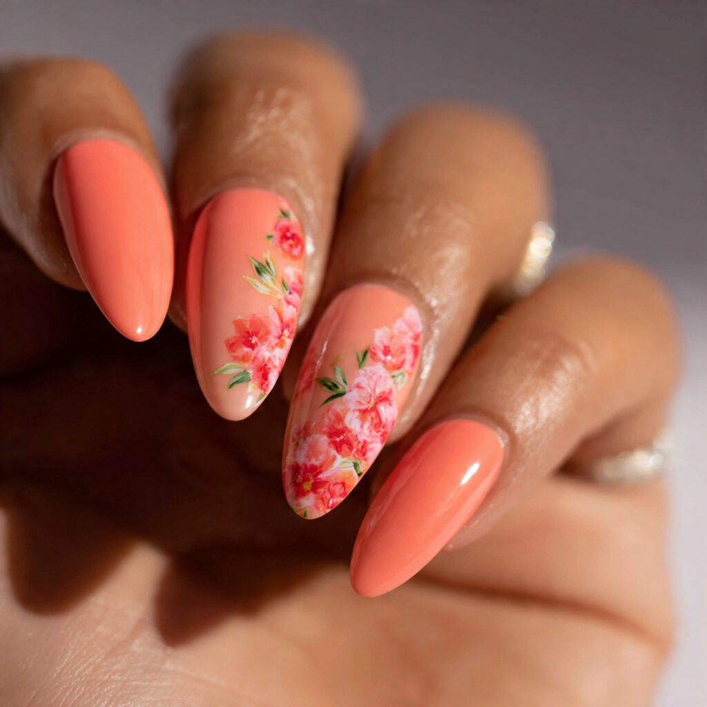 Peach Coral Press On Nail Ideas