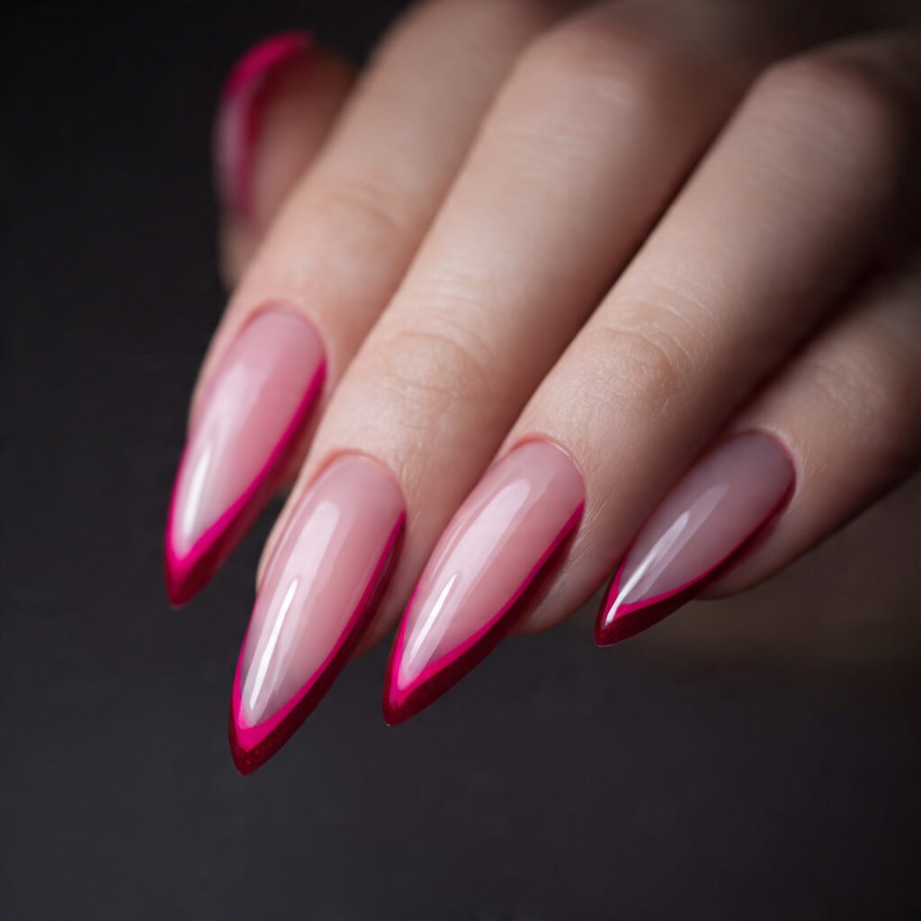 Pink French Tip Stiletto Nails