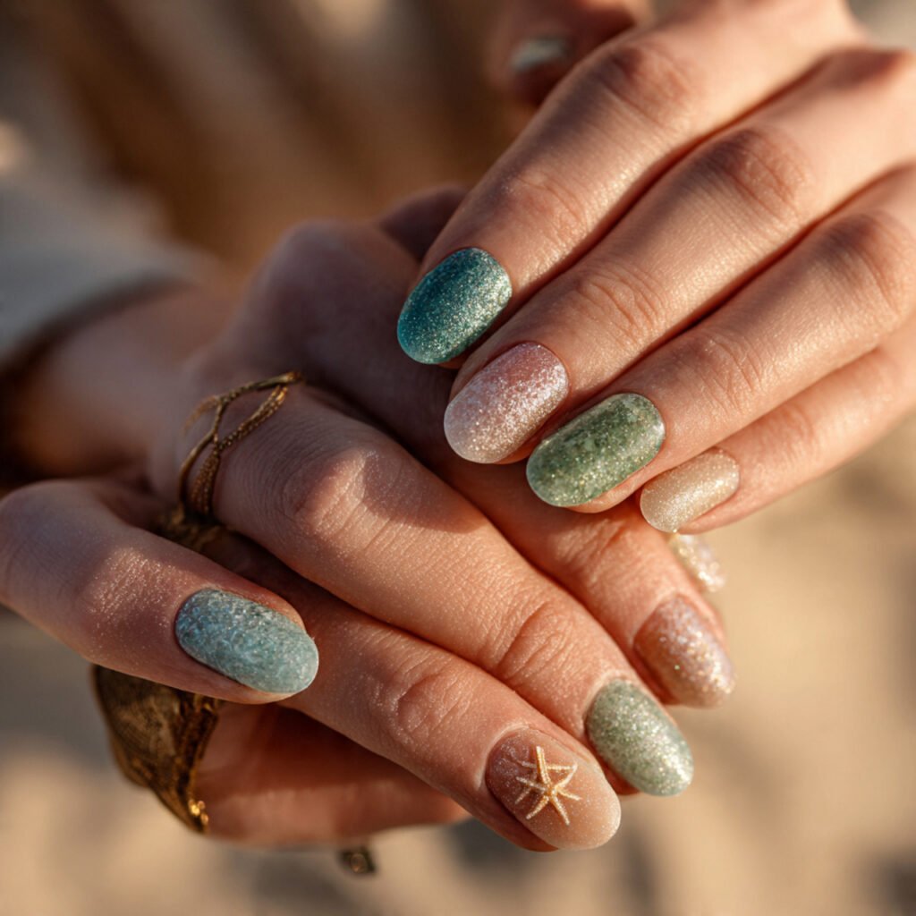 25 Gorgeous End of Summer Nail Ideas You Will Absolutely Love 17 Starfish and Sea Glass Nail Ideas