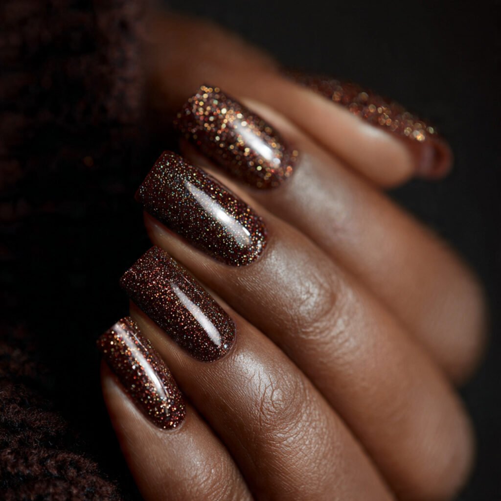 25 Best Brown Nail Ideas That Are Totally Trending Right Now 16 Brown Glitter Nail Ideas